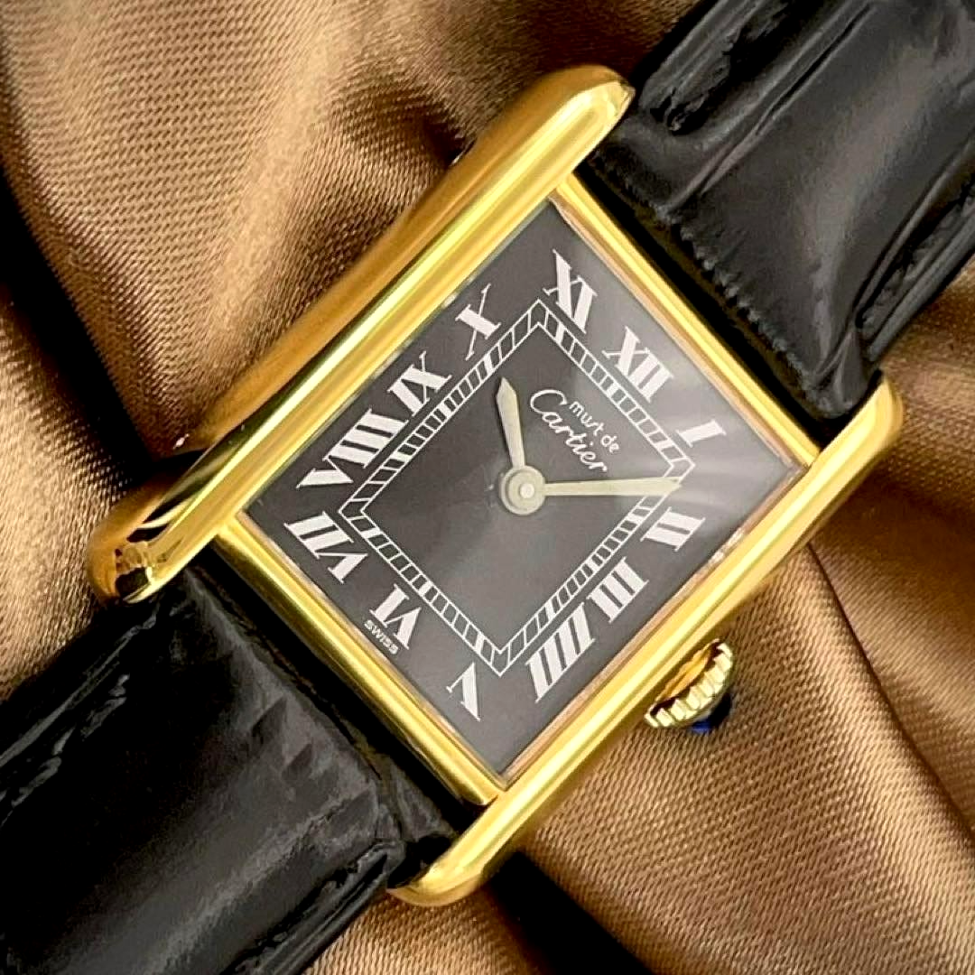 Cartier Watch Must Tank Onyx Roman Black Dial Women SM 21mm Manual