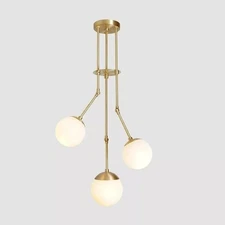 3 Glass Globe Balance Light Sputnik Chandelier Mid Century Modern Brass Brushed