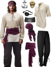 Mens Pirate Costume Outfit Renaissance Costume Men Medieval Outfit Size XL