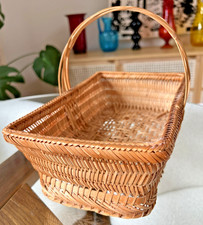 Tight Weave Rattan Bamboo Basket w/ Handle 10" Rustic Farmhouse Boho Decor