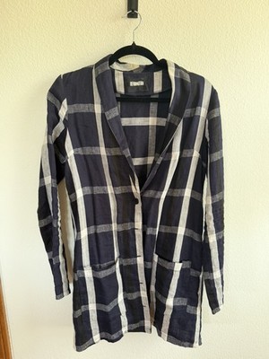 Reformation Valero Linen Blazer April Check Plaid Double Breasted Oversized XS
