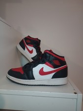 Nike Air Jordan 1 Mid GS Bred Toe Black Fire Red White Size 6y