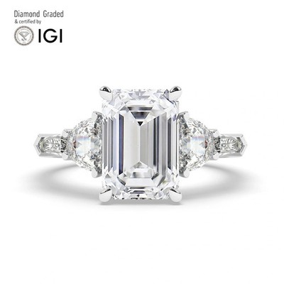 Emerald Diamond Engagement Ring 14k White Gold Labgrown 4 Ct Solitaire