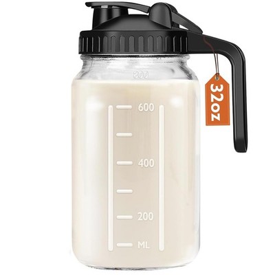 Breast Milk Pitcher, 32 OZ Mason Jar Pitcher with Lid Double Leak Proof,1 Qua...