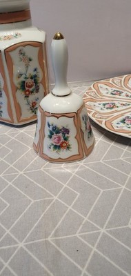 Vintage Lefton Canton Rose China achteckiger Teller / Glockengeläut / Vase Glas
