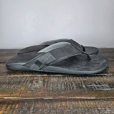 OluKai Tuahine Mens Size 12 Beach Flip Flops Sandals Leather Black
