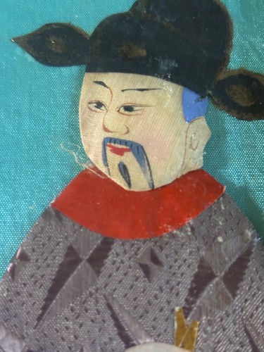 VTG 27x13.5” Hand Made Silk Chinese Immortals Framed Art - Picture 8 of 10