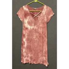Rue21 Pink Tie Dye Criss Cross Mini Dress Size S Short Sleeve Stretchy