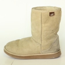 UGG Australia Sheepskin Winter Boots Womens Sz 8 Beige Mid Calf Suede Fur Lined