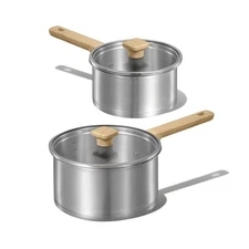 1.5Qt & 2.5Qt Stainless Steel Sauce Pan Set with Lid 3-ply Base Non-Toxic PTFE