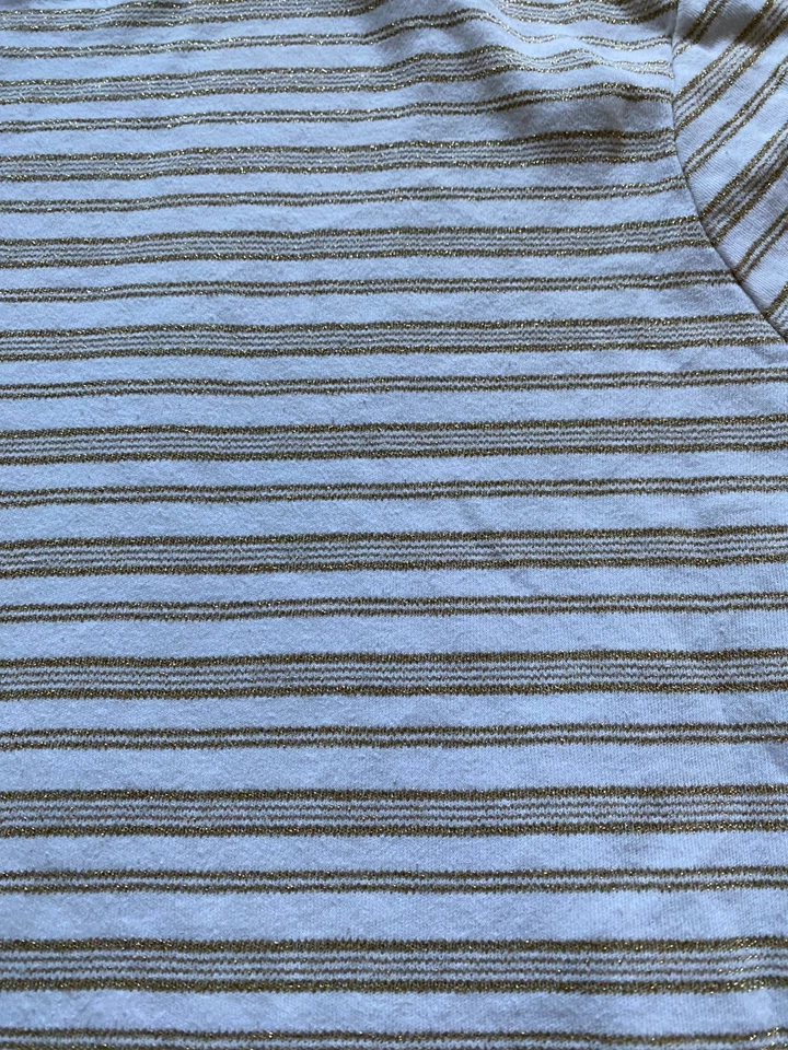 Camiseta Laura Scott Mujer Rayas Manga Larga Cuello Simulado Dorado Blanco Petite PL Foto 3 de 4