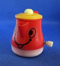 Vintage Wind-Up Tea Pot Red And Yellow, WORKS