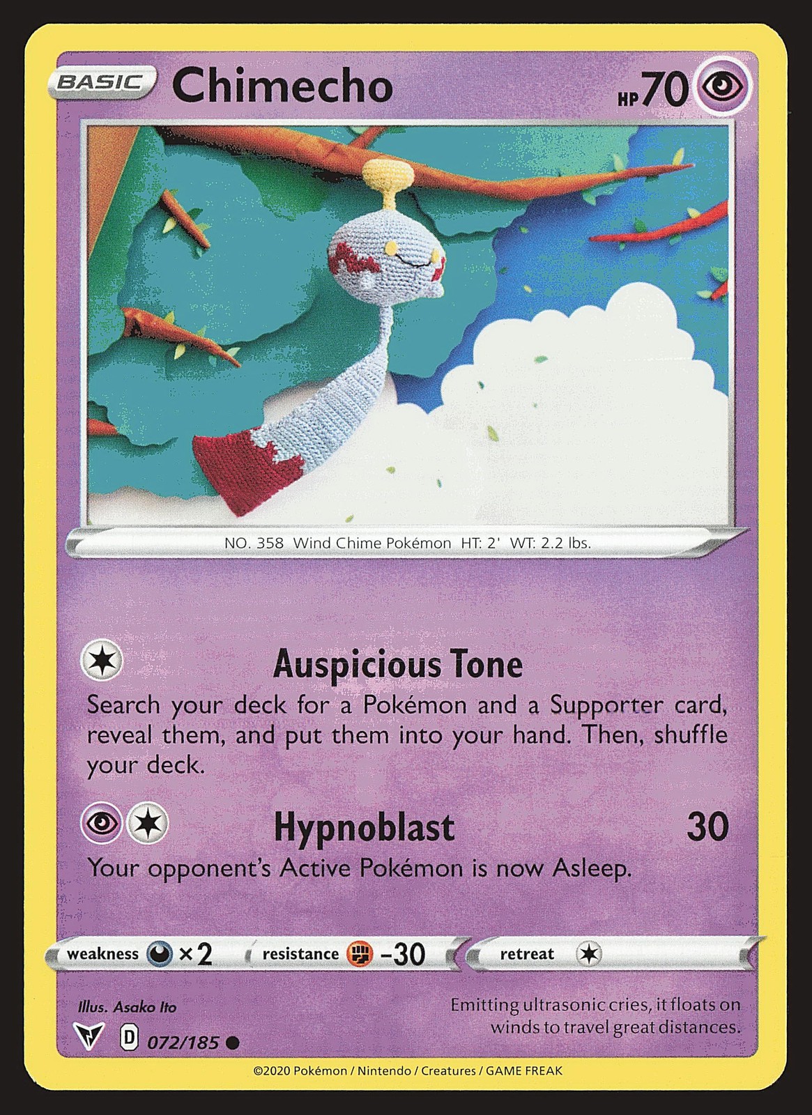 SWSH04: Vivid Voltage Chimecho #072/185 Common Pokemon Card