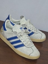 UK 4 Womens Adidas Gazelle White Blue Leather 2024 Hardly Worn Vintage 90s Style