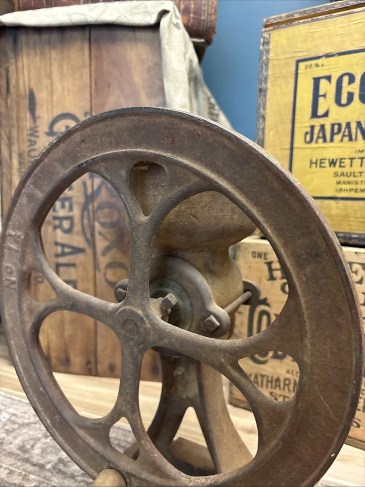 Antique 1 1/2 Cast Iron Coffee Grinder Hand Crank Corn Grain Farm Mill 12” Wheel - Image 3 of 4