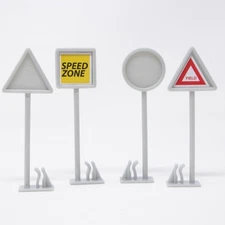 Toy Traffic Road Signs Set 4 Piece Miniature Plastic Play Set Speed Zone Yield