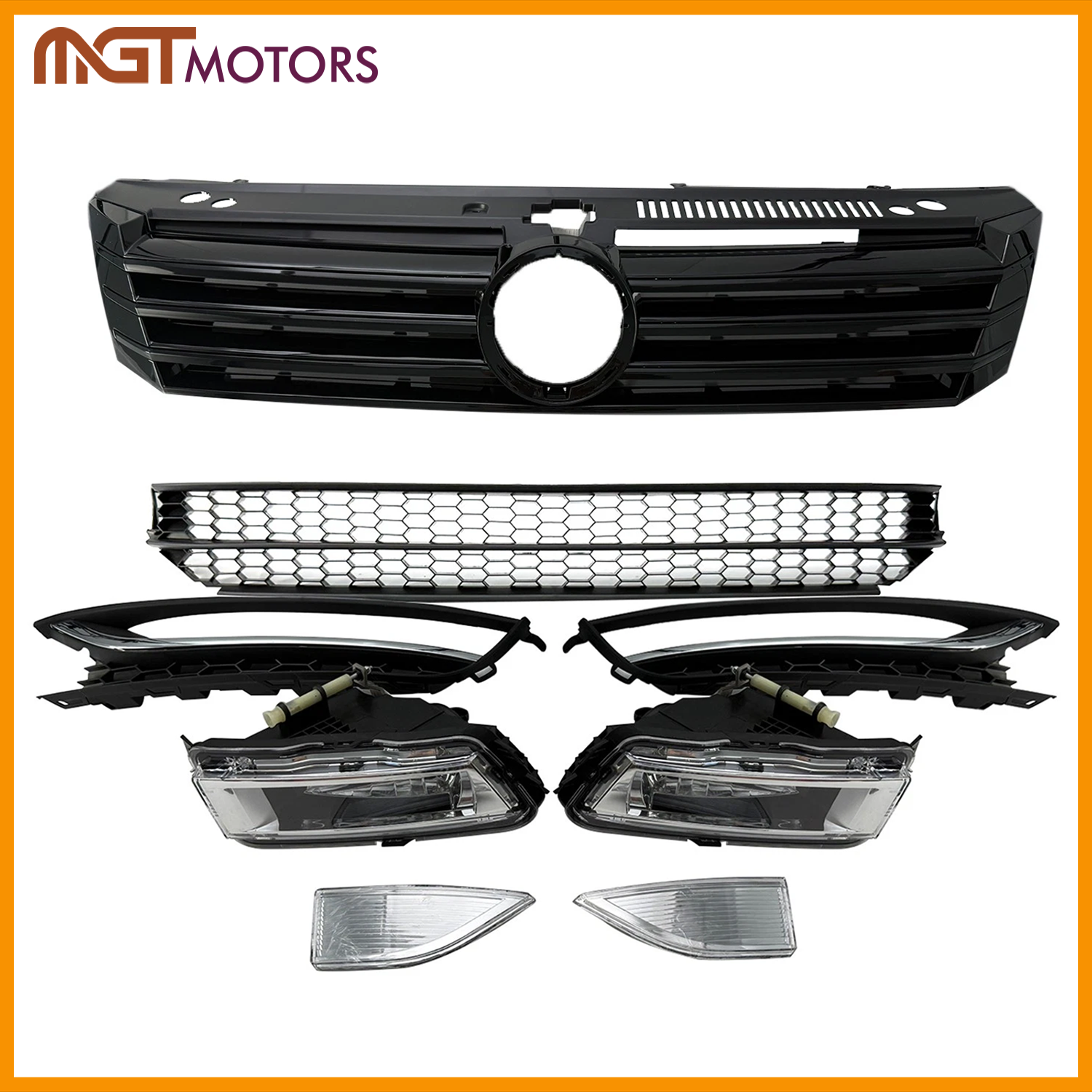 Front Bumper Upper & Lower Grille w/Fog Light Set For 2012 13 14 15 VW Passat