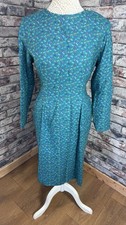 Vintage Women’s Green / Teal Ditsy Floral Long Sleeve Sheath Dress Size UK 10
