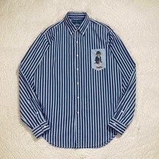 Men M 90S Vintage Polo Bear Ralph Lauren Long Sleeve Shirt Striped Cotton Luxury