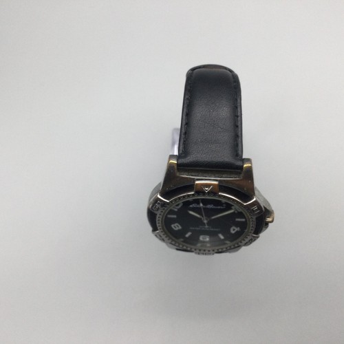 Vintage Eddie Bauer Watch Men 38mm Black Silver Tone Leather Band New Battery - Picture 3 of 15