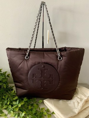 NWT TORY BURCH ELLA CHAIN SOFT PUFFY NYLON TOTE TEMPRANILLO