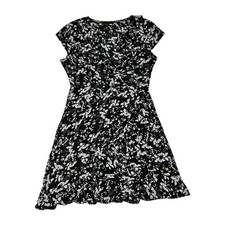 Caroline Morgan Black Floral Faux Wrap Dress 10 Ruffle Boho Summer Wedding Races