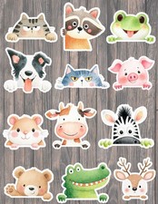 Peeking Animals Die Cut Vinyl Stickers Set Scrapbooking Laptop Waterbottle