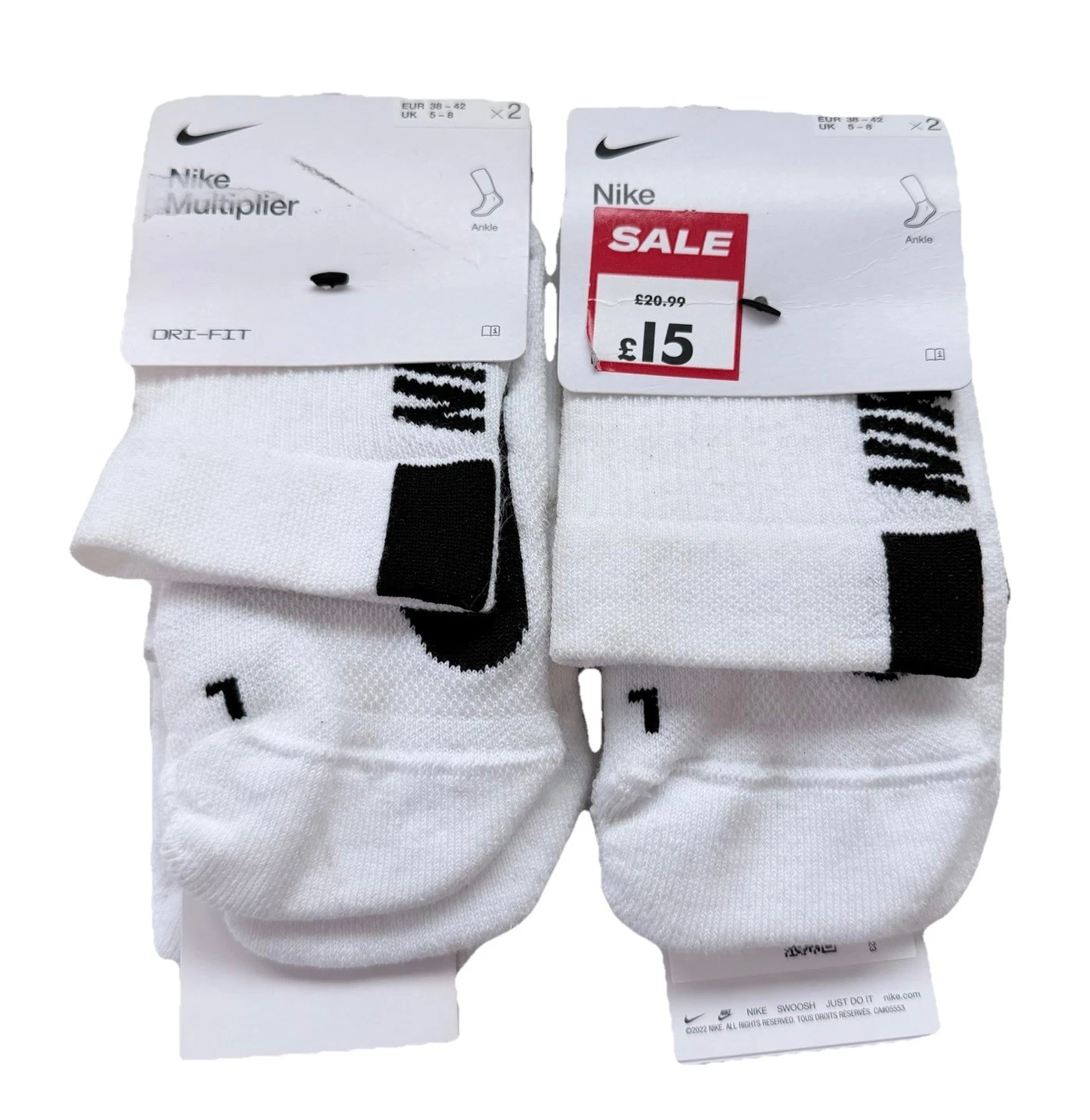 Nike Multiplier Ankle Socks White Size UK 5-8 X4 Pairs New