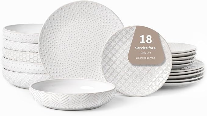 18-Piece Embossed Ceramic Dinnerware Set&ndash;6 Dinner Plates