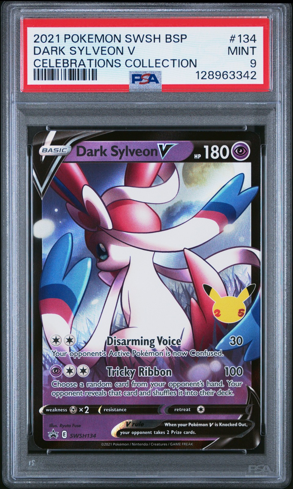 2021 POKEMON SWSH BLACK STAR PROMO CELEBRATIONS COLL #134 DARK SYLVEON V PSA 9