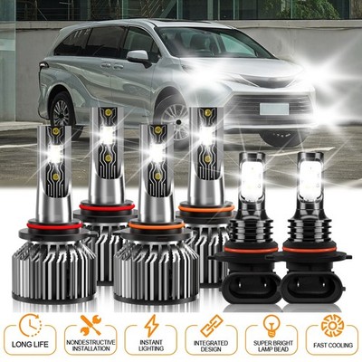For Toyota Sienna 2006-2010 LED Headlight High Low+Fog Light Bulbs Kit 6500K