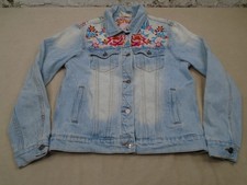 Savanna Jane Lovely Blooms Button Up Denim Jacket Sz M Boho Hippie Flowers