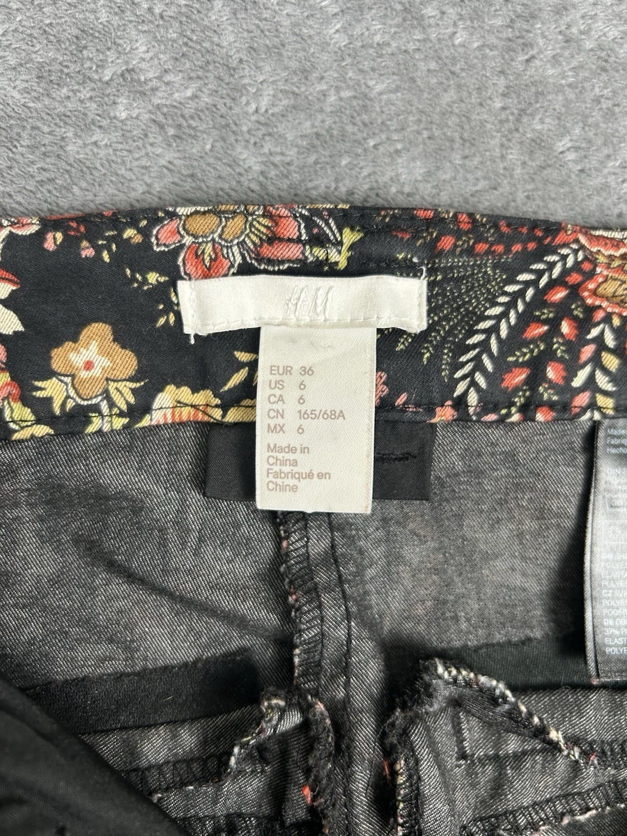 Pantalones elásticos H&M para mujer negros con estampado floral multicolor talla 6 boho