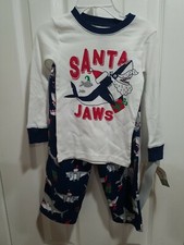 NWT BOYS SIZE 2T CARTER'S NAVY SANTA JAWS SHARK 2 PC CHRISTMAS PAJAMAS