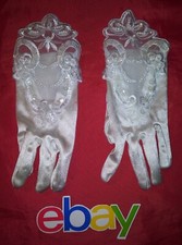 Fancy White SATIN FLORAL LACE TEA PARTY GLOVES YOUTH ELEMENTARY SZ WELL MADE