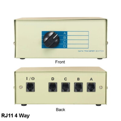 Kentek RJ11 4 Way Data Transfer Switch Box Telephone Jack 11P Female ABCD Phone