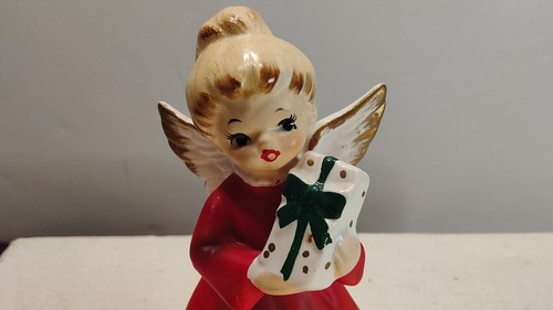 Vintage Napcoware Angel in Red Dress Holding Gift X-6964 - Picture 2 of 8