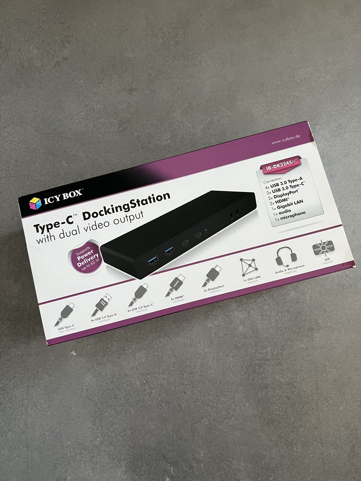 Station d'accueil Icy Box DK2245 AC double écran pour ordinateur portable USB-C noir