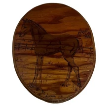 Vintage Handmade Wood Burned Horse Wall Equestrian Gift 1991 Hand Crafted Signed