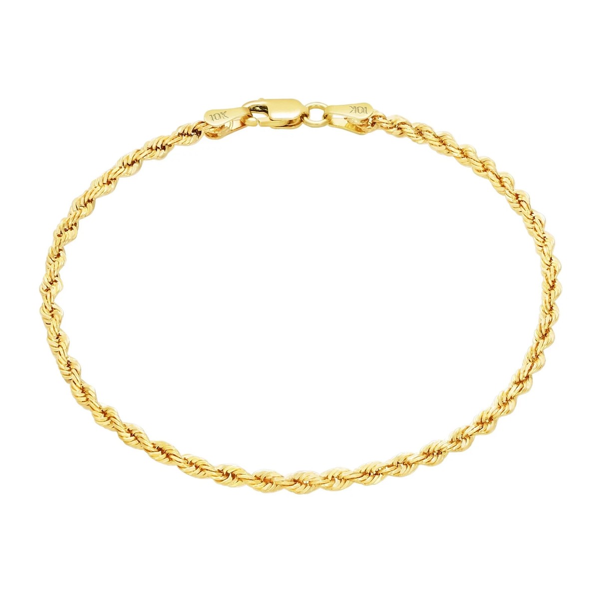 10K Yellow Gold Diamond Cut Rope Chain Bracelet Men