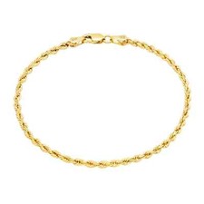 10K Yellow Gold 1mm-2.5mm Diamond Cut Rope Chain Bracelet Men Women 7" 8" 9"