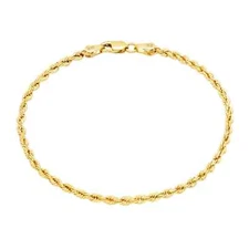 10K Yellow Gold 1mm-2.5mm Diamond Cut Rope Chain Bracelet Men Women 7" 8" 9"