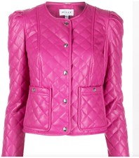 Milly Hollie Quilted Vegan Faux Biker Moto Leather Jacket Size 2 Very Berry