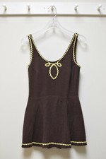 ANTIQUE Vintage Allen A Brown Wool Womens Swimsuit w Rickrack Trim Size 40