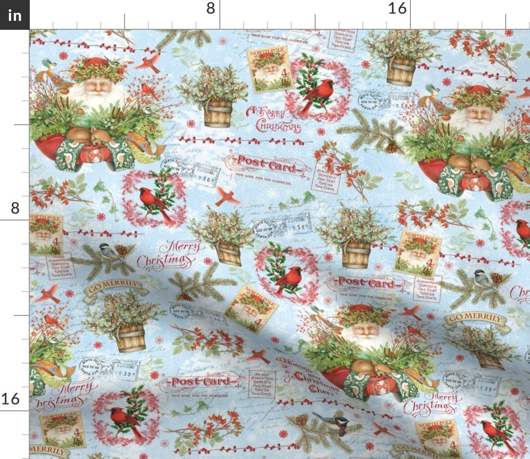 Santa Claus Fox Kit Cardinals Linen Cotton Tea Towels Spoonflower Set of 2