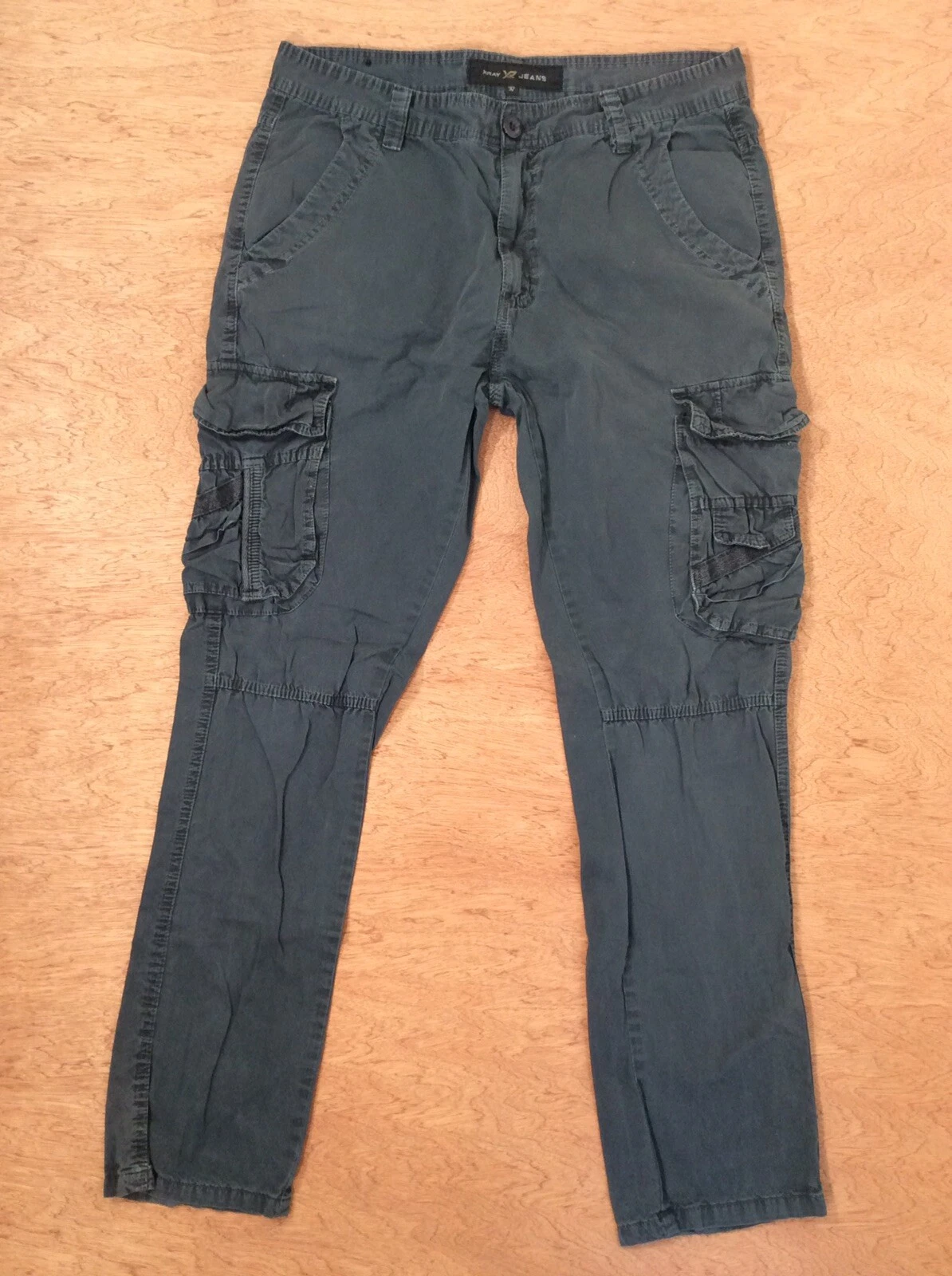 XRay Jeans Mens 34X31 CARGO PANTS NAVY Stretch Cotton STRAIGHT FIT SKATER BIKER