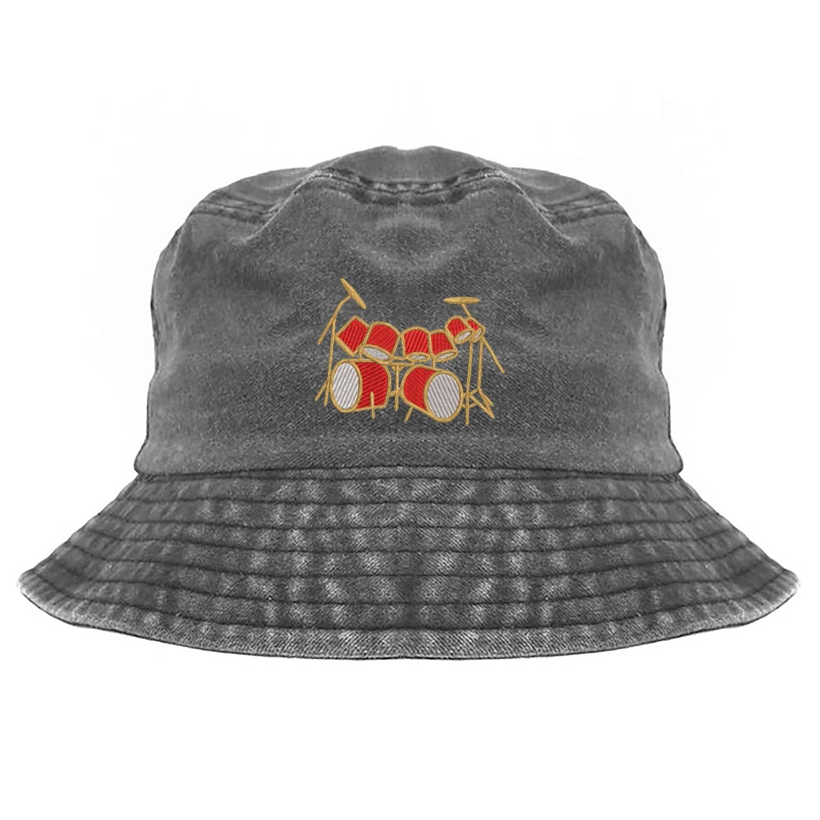 Drum set embroidered bucket hat, gift for music lover, drummer bucket hat