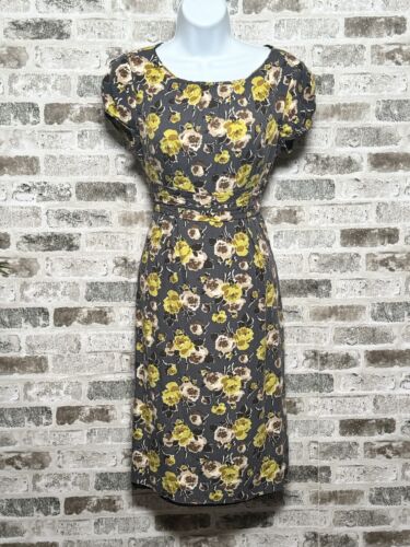 Boden womens Dress Sz 8L Yellow Moody floral Career Classic Preppy Old Money