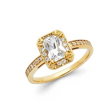14K Yellow Gold Cubic Zirconia Engagement Ring For Women