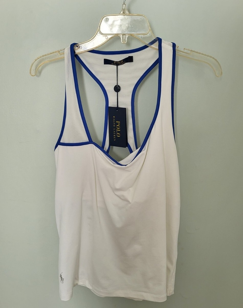 Polo Ralph Lauren Raceback Shelf Bra Tank Blue Trim White XL New